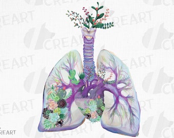 Floral Lungs Anatomy Print: Succulent Heart Graphic (Digital Download)