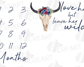 Floral Stier Schädel Meilenstein Decke: Baby Girl Shower Geschenk (Digitaler Download)