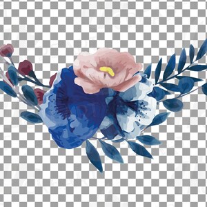 Navy Blue and Blush Pink Floral Watercolor Bouquets Clip Art, Floral ...