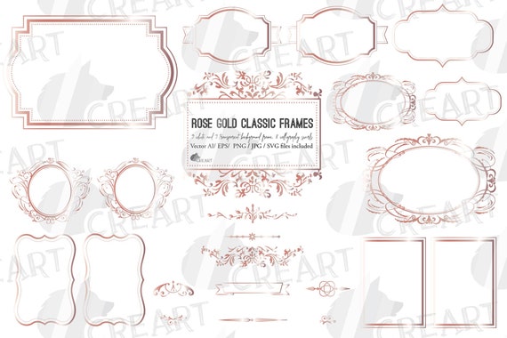 Rose Gold Classic Frames Printable Borders and Calligraphic | Etsy
