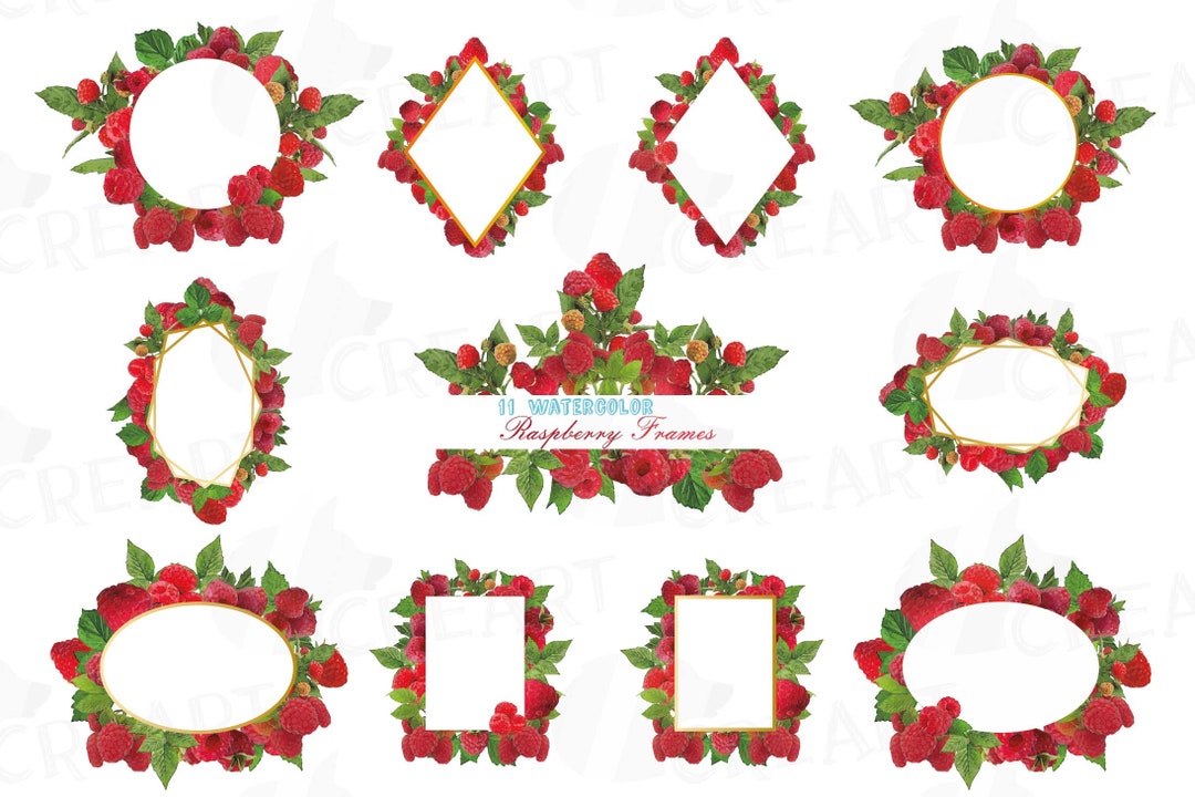 Raspberry Watercolor Frames Clip Art: PNG, JPG, SVG (digital Files) - Etsy