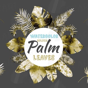 Gouden palmbladeren aquarel clip art pack, gouden tropische bladeren collectie, afdrukbare png, jpg, svg, vector AI- en corel-bestanden inbegrepen