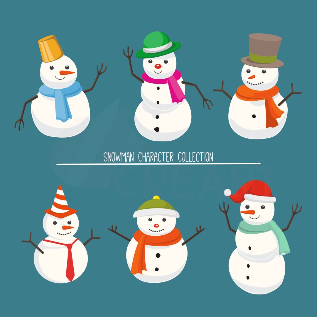 Cute Snowman Character Collection Silhouette, Printable Clipart File in ...