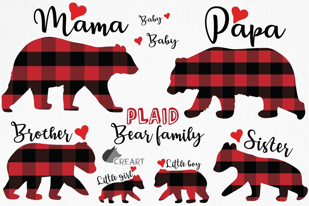 Bear Family Clipart. Plaid Mama Bear and Family Match Shirt - Etsy