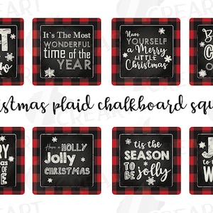 Cartes de tableau à carreaux carreaux de Noël clipart. Dessous de verre graphique numérique à transférer. Cartes de Noël imprimables et éléments de décoration.