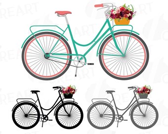 Floral Bicycle Clipart: Vintage Bike Graphics (PNG, JPG, SVG)