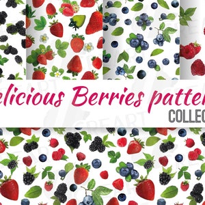 Délicieux motif sans couture de baies, papier numérique de baies, fraise, mûre, myrtille, motifs framboise, délicieuse texture, décoration