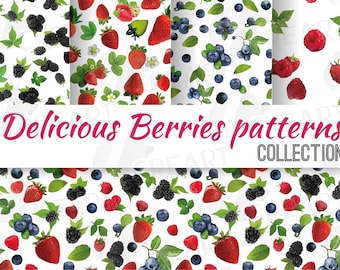 Delicious berries seamless pattern, berries digital paper, strawberry, blackberry, blueberry, raspberry patterns, delicious texture, decor