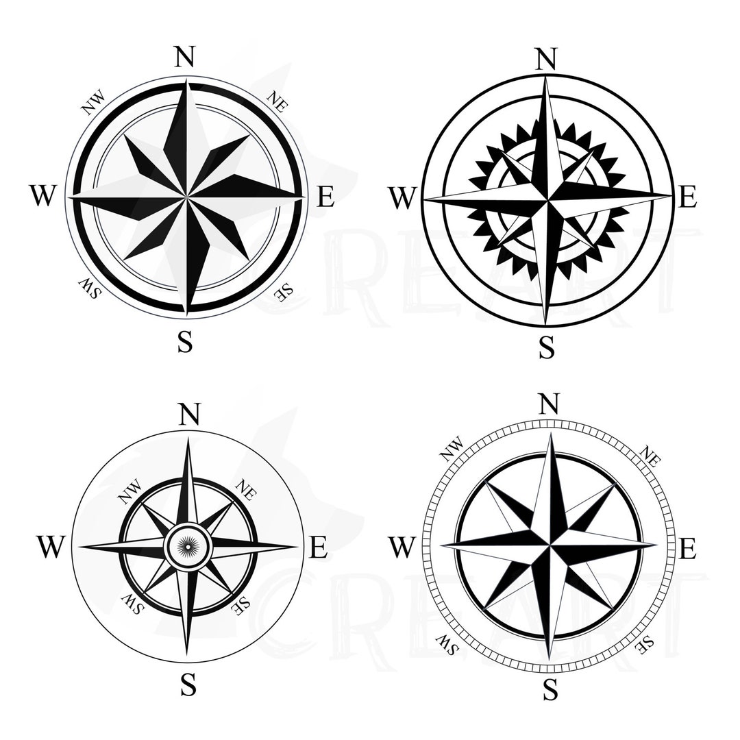 Compass Rose Silhouette Pack. Travellers Adventure Compass Decoration ...
