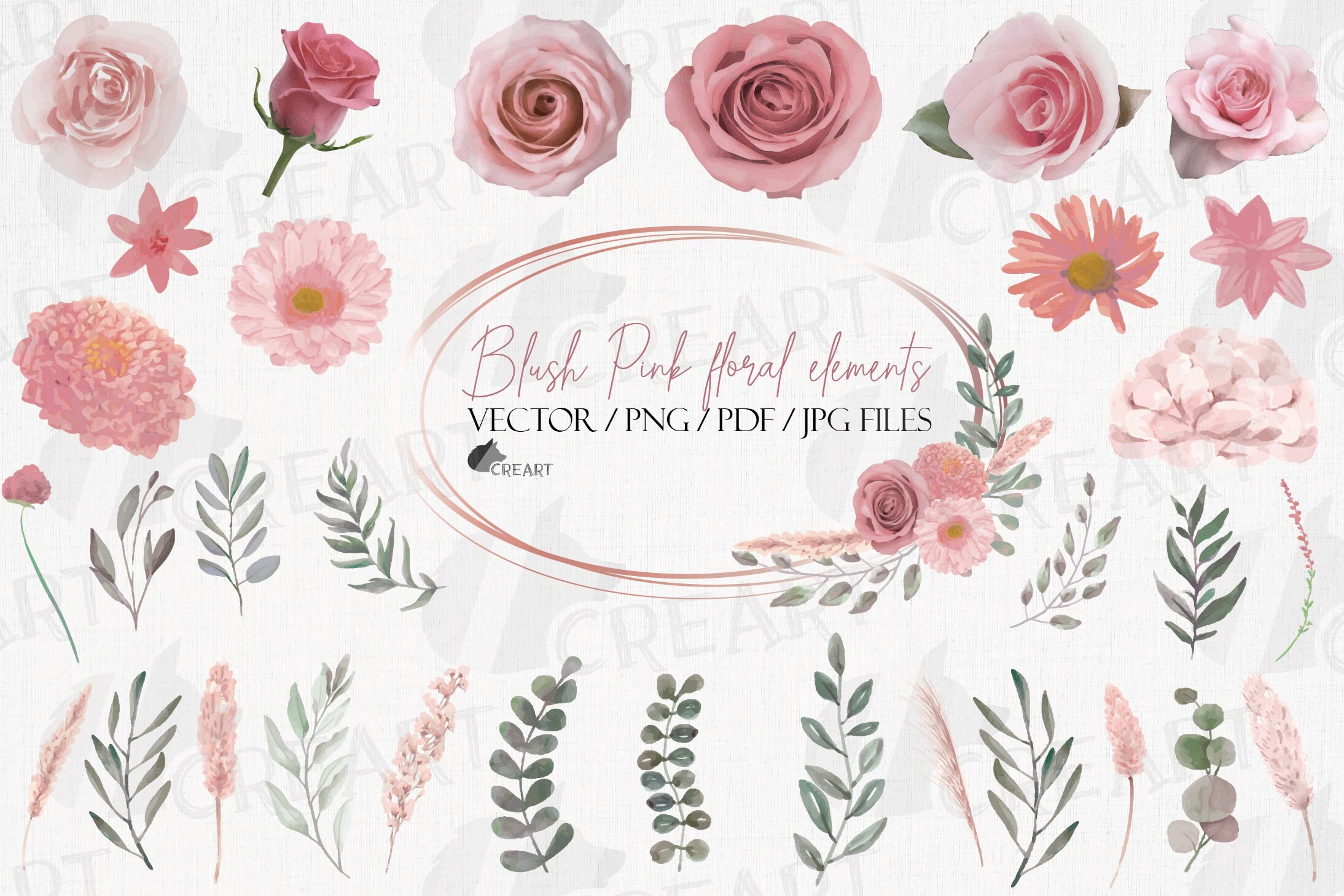 Blush Pink Floral Clipart, Rose Gold Frame (png, Jpg, Svg, Ai, Pdf) - Etsy
