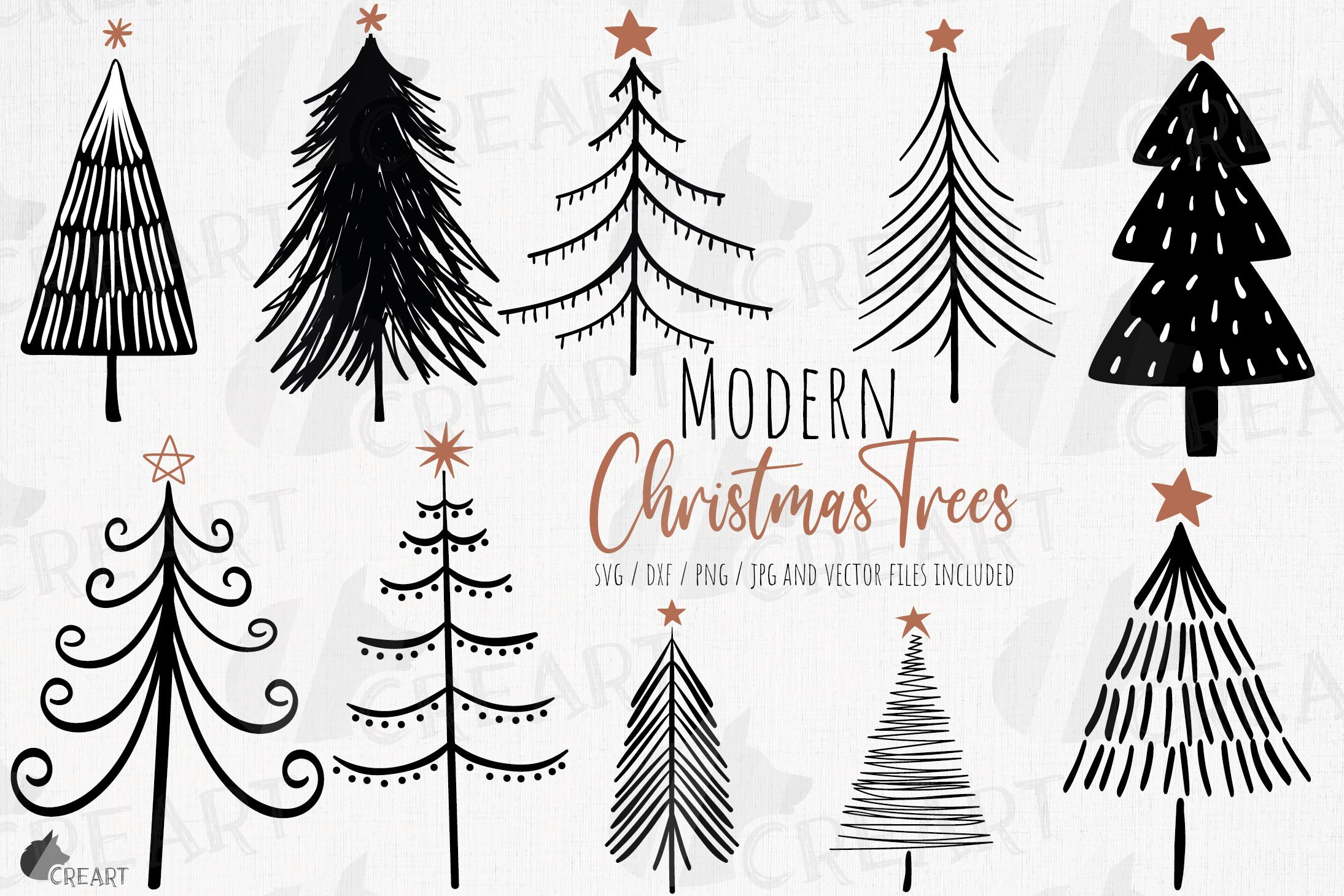 Modern Christmas Trees Clip Art Collection Boho Christmas Etsy