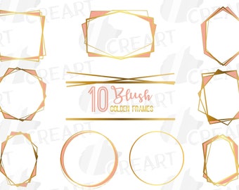 Blush and Golden Geometric Frames: Wedding Invitation Clipart (Digital Files)