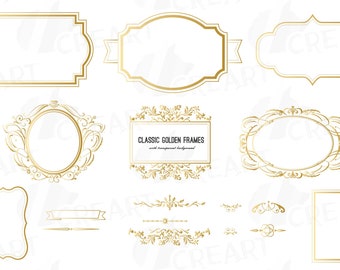 Golden Frames Clip Art: Ornate Calligraphic Borders (Digital Download)