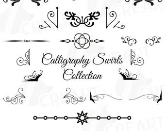 Calligraphy Swirls Clip Art: Ornate Text Dividers (Digital Download)