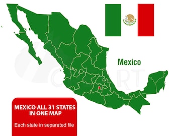 Mexico & States Vector Maps Wall Decor Clip Art for Print