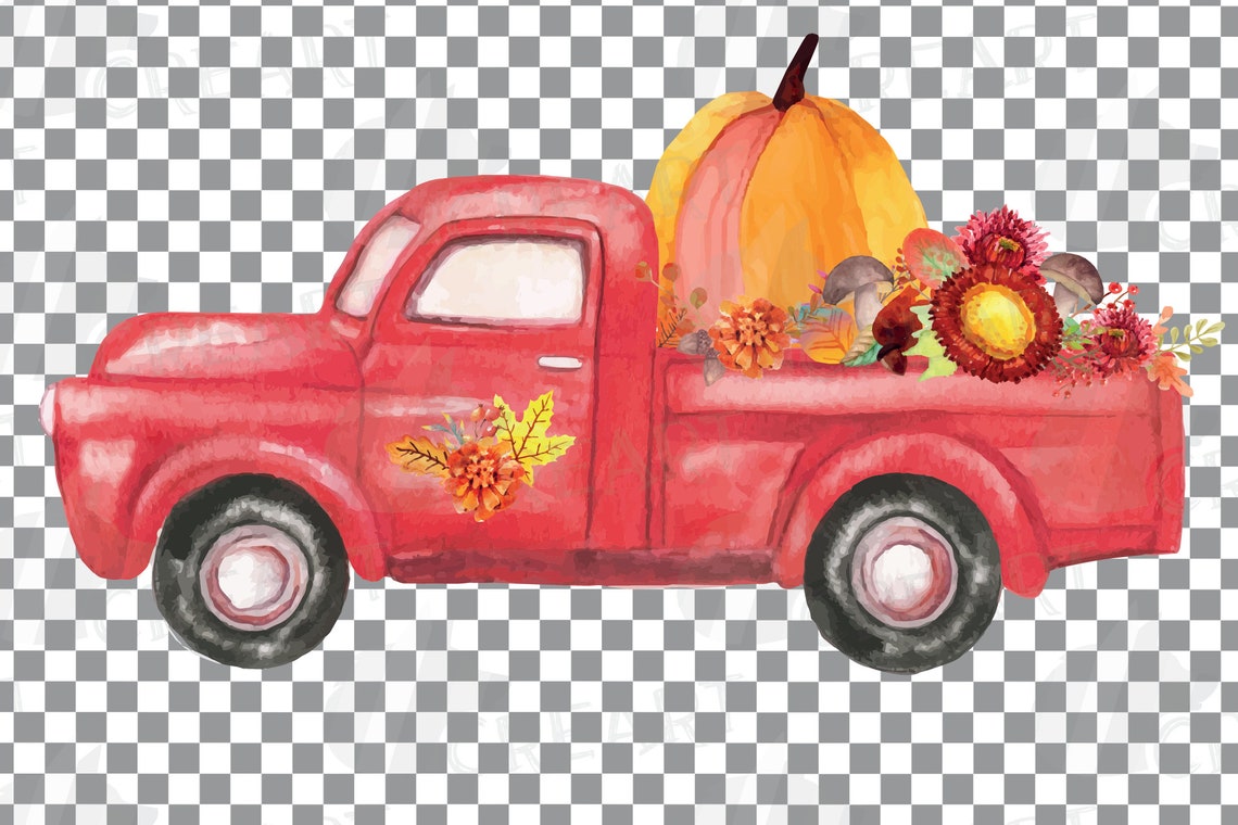 Thanksgiving pickup trucks decoration clip art. Watercolor Etsy