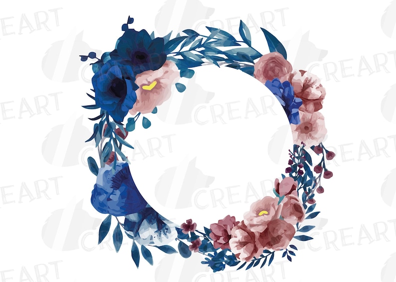 Watercolor elegant navy blue and blush floral borders flowers wedding decor png /& vectors elegant wedding pink and blue floral frames
