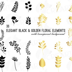 Elegante bruiloft gouden tak en blad clip art pack, gouden bruiloft uitnodiging, bloemencollectie, vector- en snij-svg-bestanden inbegrepen