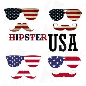 Moustache Hipster USA Flagge, Hipster USA vierter Juli, Sonnenbrille USA Flagge, 4. Juli Clip Art Sammlung.