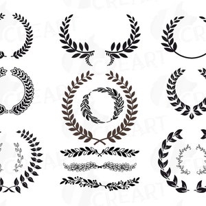Laurel Wreath Monogram Frames Clipart: Wedding Invitation Elements (Digital Download)