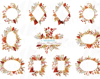 Watercolor Autumn Frames Clip Art: Fall Leaves Design (PNG, JPG, SVG)