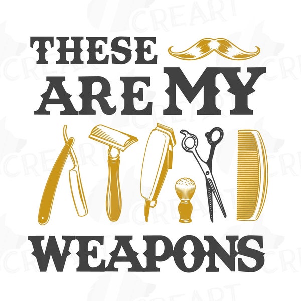 These Are My Weapons, barber's funny shirt png. Cool Barber clip art. Beard t-shirt graphics. Barber Tools gift svg. Barber shop decoration.