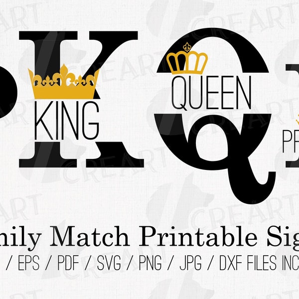 Royal family match printable graphics. Queen mom, King dad, Princess daughter, Prince son shirt matching couple or family design clip art.