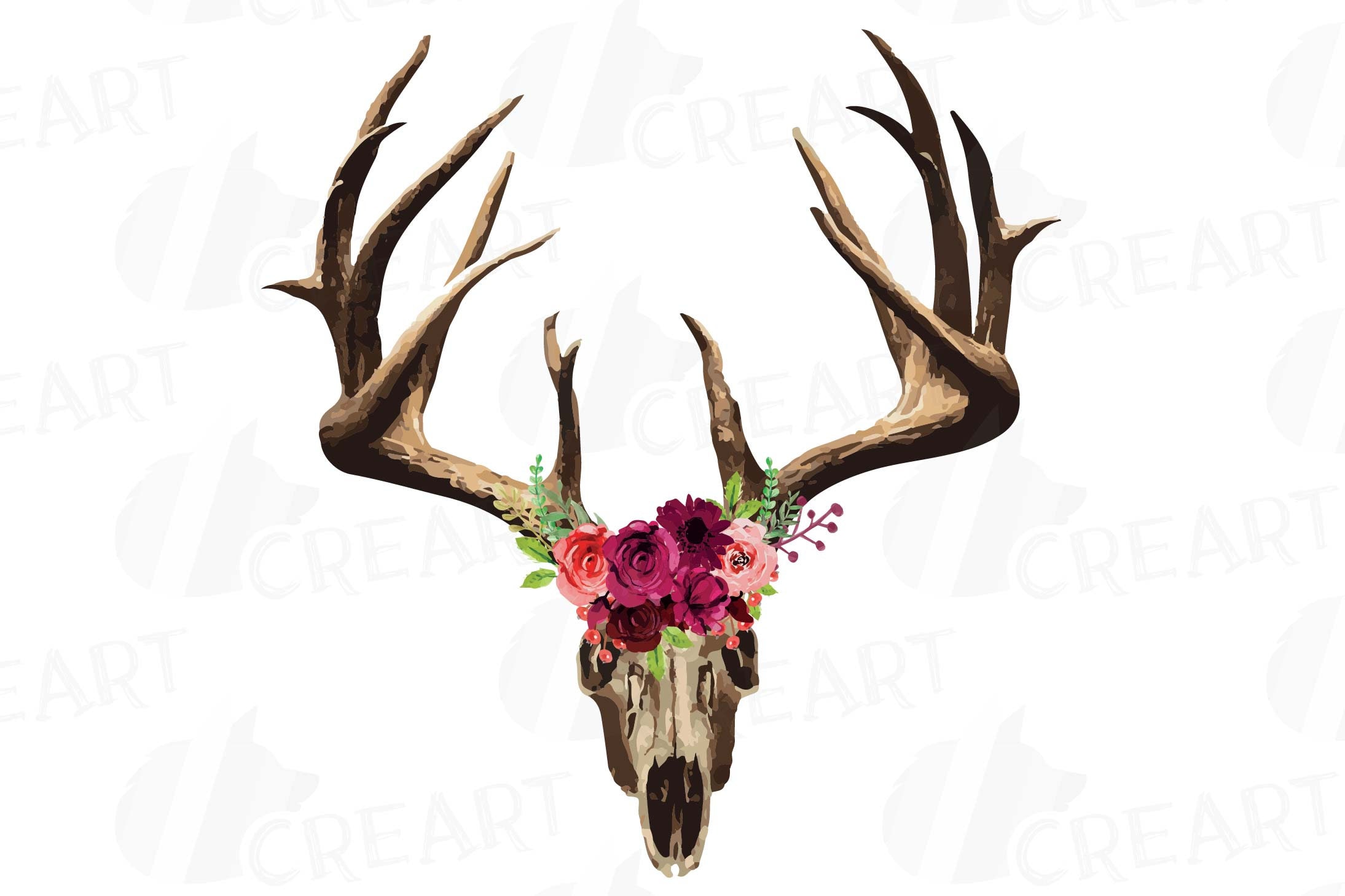 Watercolor Deer Skull