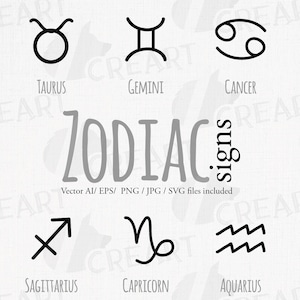 Afdrukbare sterrenbeelden illustraties. Astrologiehuis- en cadeaudecoratie, horoscopenillustratie. Sterrenbeelden pictogrammen. Hemelse elementen.