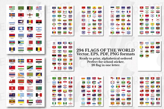Collezione di bandiere del mondo pronta per essere stampata. 294 Paesi,  bandiere dei sindacati con nomi, file EPS in formato lettera, Illustrator,  PDF. -  Italia