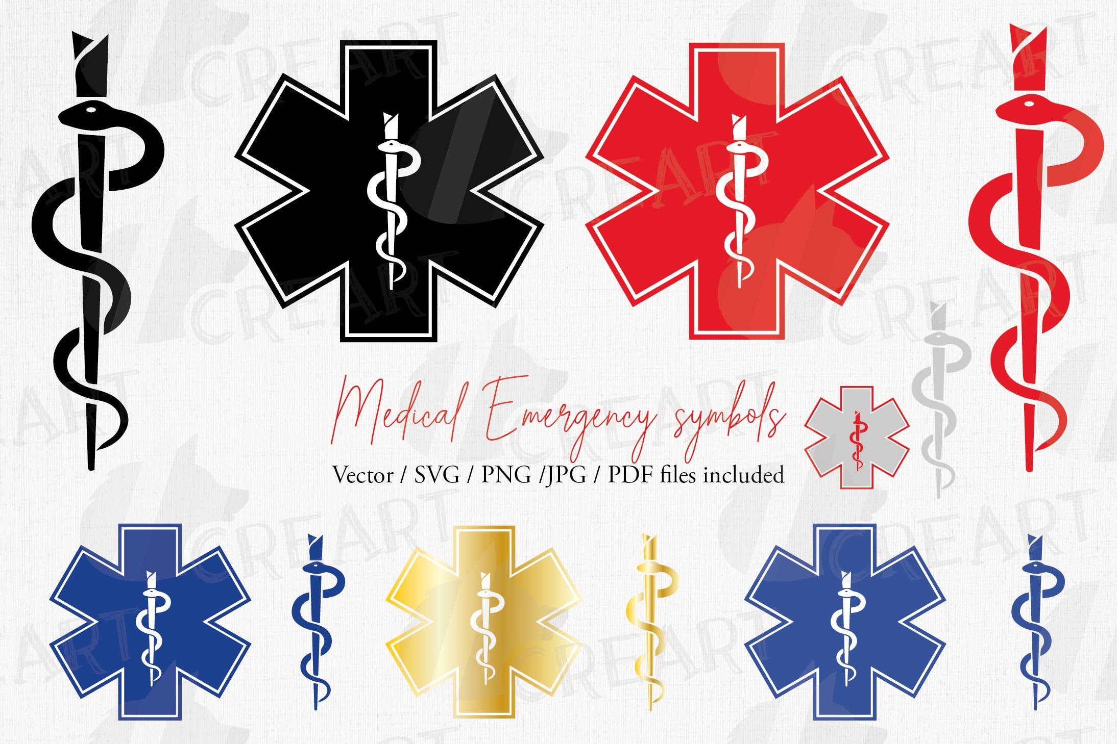 Medical symbol of the Emergency or Star of Life. CMYK icons on t