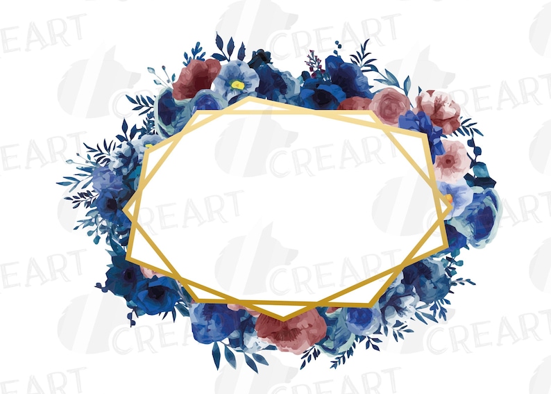 Watercolor elegant navy blue and blush floral borders flowers wedding decor png /& vectors elegant wedding pink and blue floral frames