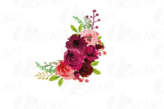 Boho Borgoña Red Watercolor clip art ramos florales flores - Etsy México