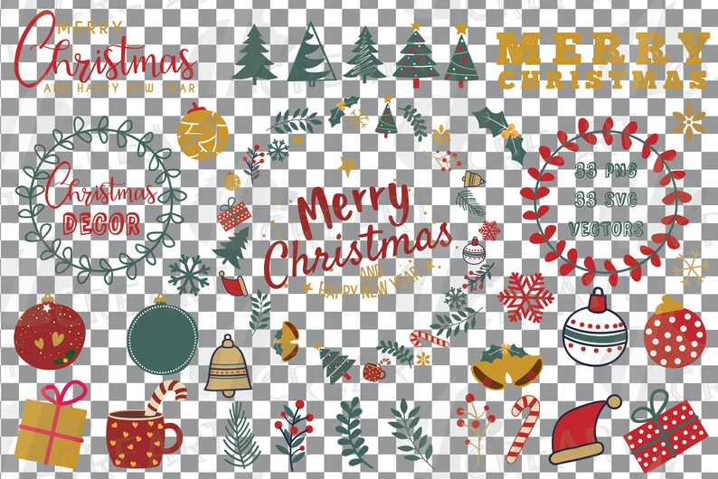 Christmas Elements Printable Clip Art Pack Printable Merry | Etsy