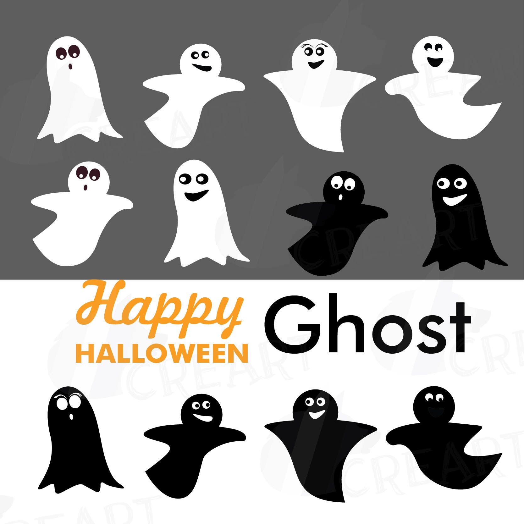 Halloween Cute Ghost Silhouettes Clipart: Smiling ghost | Etsy