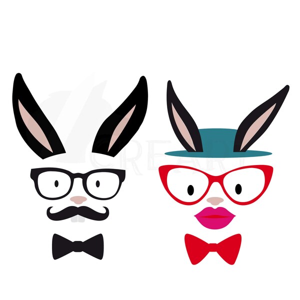 Hipster Easter Bunnies, Hipster bunny Silhouette pack. Eps, png, jpg, pdf, svg, vector illustrator & corel files included, instant download