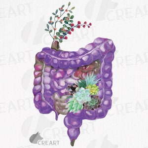 Floral Intestine Art: Watercolor Anatomy Print, Gastroenterologist Gift (Digital Files)