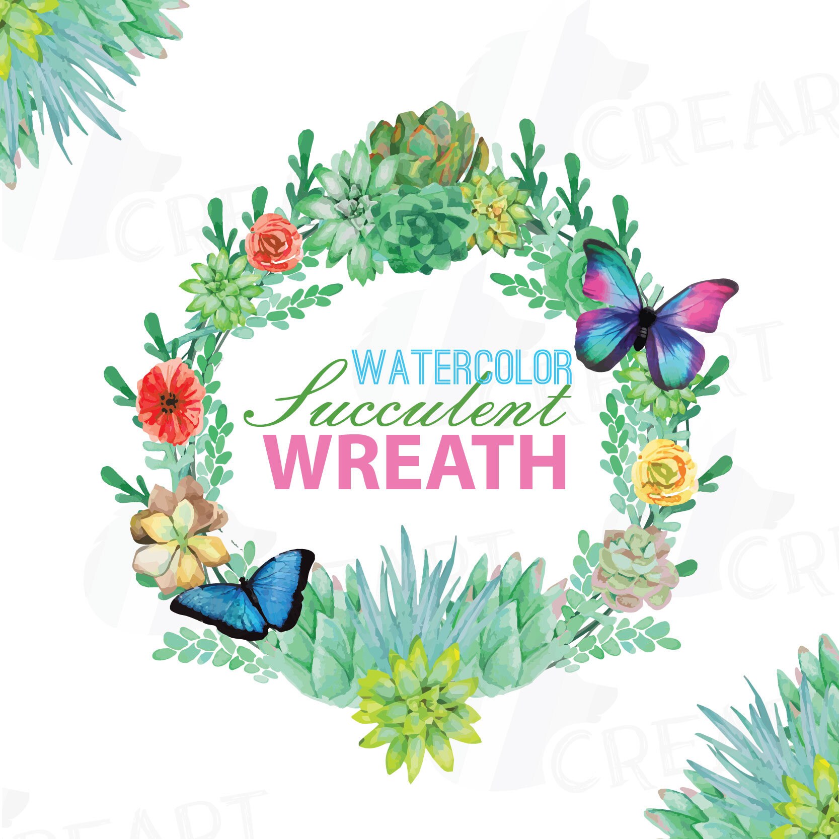 Download Watercolor succulent wreath valentine clip art pack ...