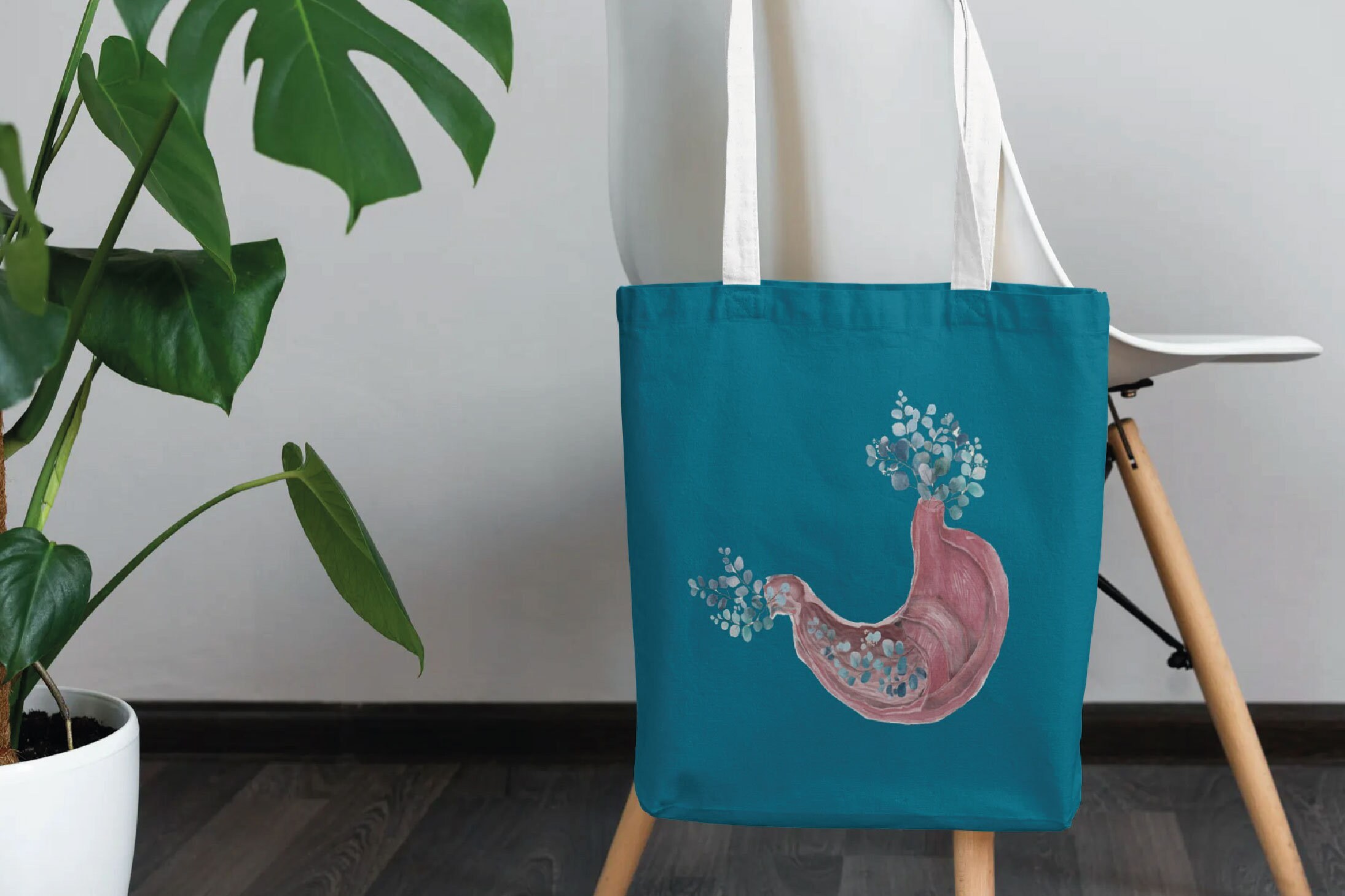 Pink blush anatomical stomach with eucalyptus. Floral human | Etsy