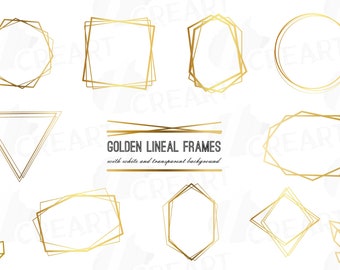 Golden Geometric Wedding Frames Clip Art (Digital Download)