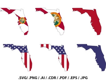 Florida State map with flag, outline, Florida flag, state decor, svg files, png Files, Vector art, Design Space, Silhouette