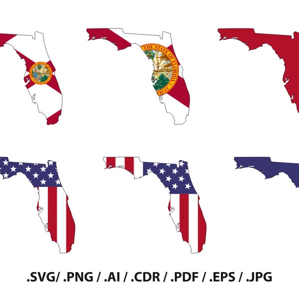 Florida State map with flag, outline, Florida flag, state decor, svg files, png Files, Vector art, Design Space, Silhouette