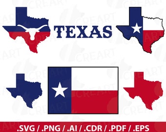 Texas State Map Clipart: Flag & Symbols Vector Graphics (Digital Download)
