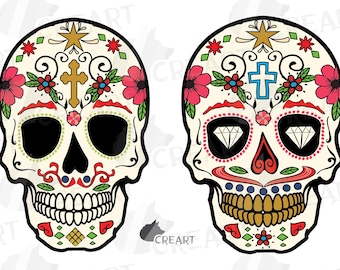 Sugar skull printable clip art. Mexican skull wall art. Floral human skull decoration graphic. Shirt and mug png. Day of the Dead Skull.