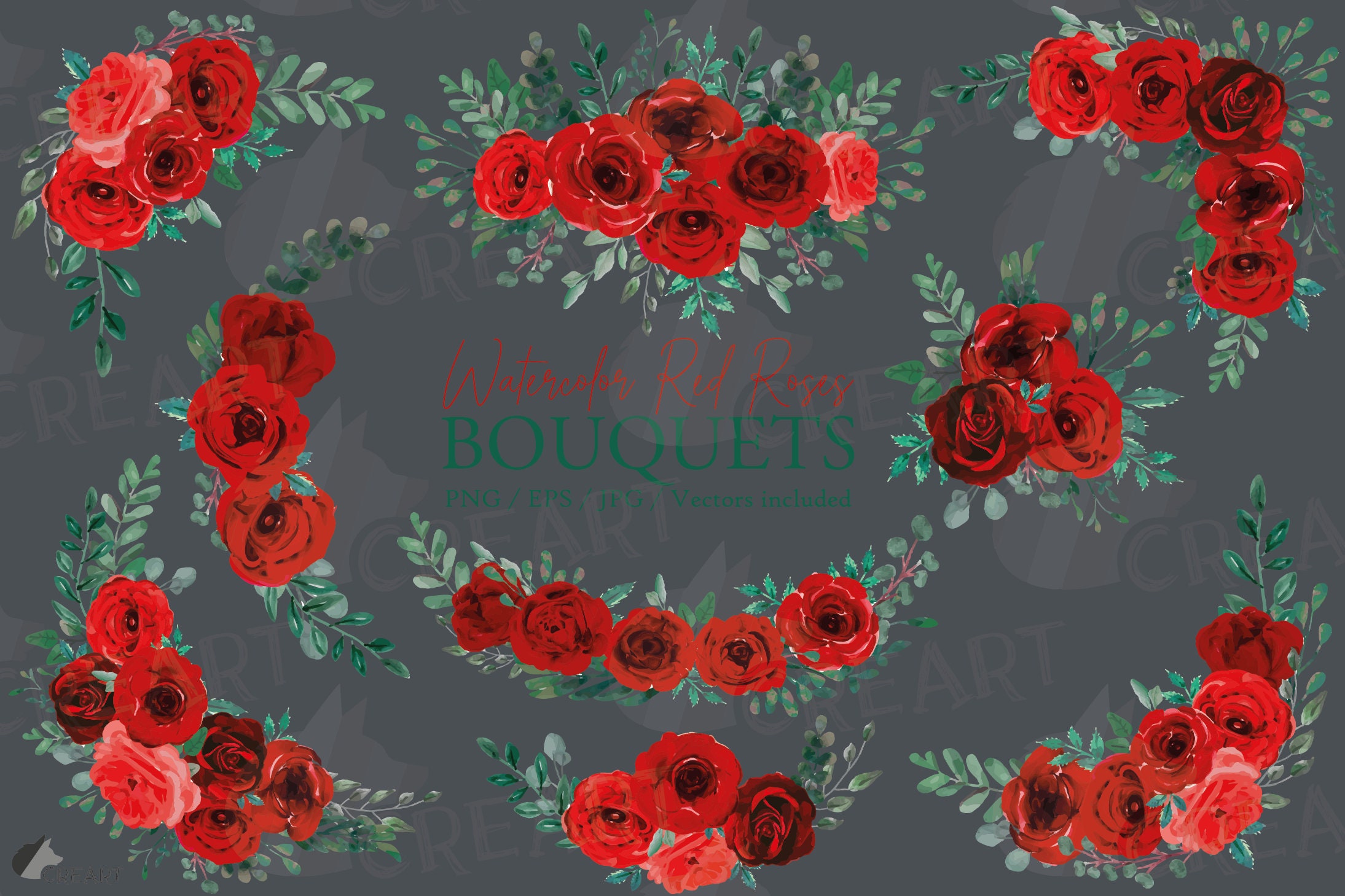 Red Rose Bouquets Watercolour Clip Art. Wedding and Valentine - Etsy