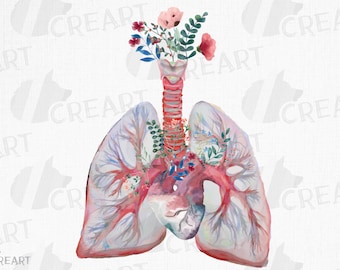 Floral Lungs and Heart Anatomy Art: Medical Decor (Digital Download)