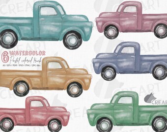 Watercolor Pastel Trucks Clip Art: Invitation Template (Digital Files)