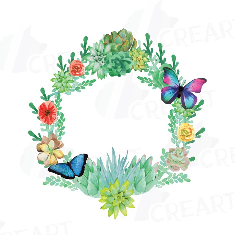 Download Clip Art Valentine Png Svg Flowers And Succulent Wreath Watercolor Succulent Wreath Valentine Clip Art Pack Vector Files Included Eps Jpg Art Collectibles
