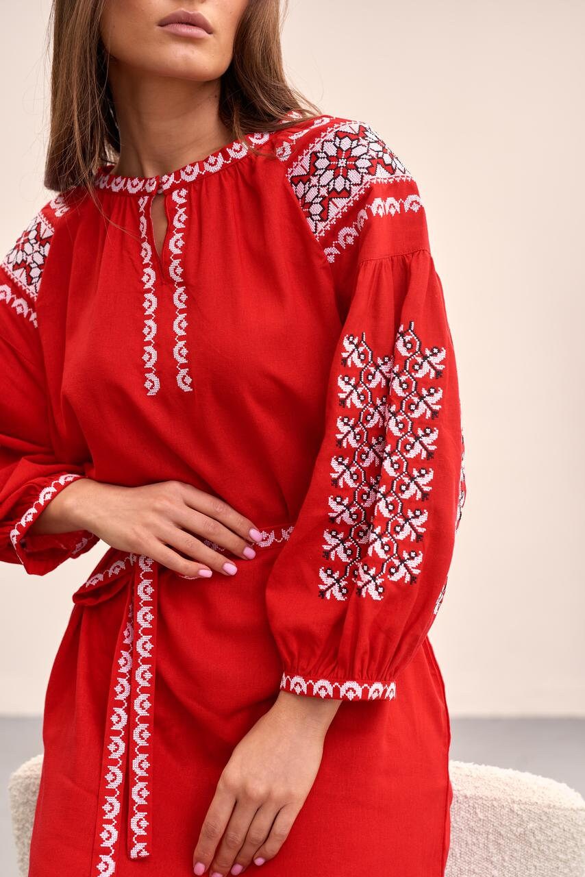 Linen Peasant Embroidered Dress With Wild Flowers Vyshyvanka Etsy