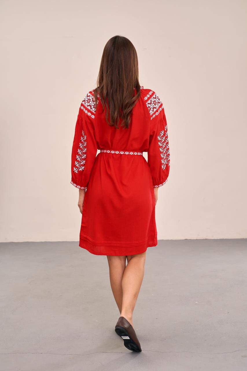 Linen Peasant Embroidered Dress With Wild Flowers Vyshyvanka Etsy